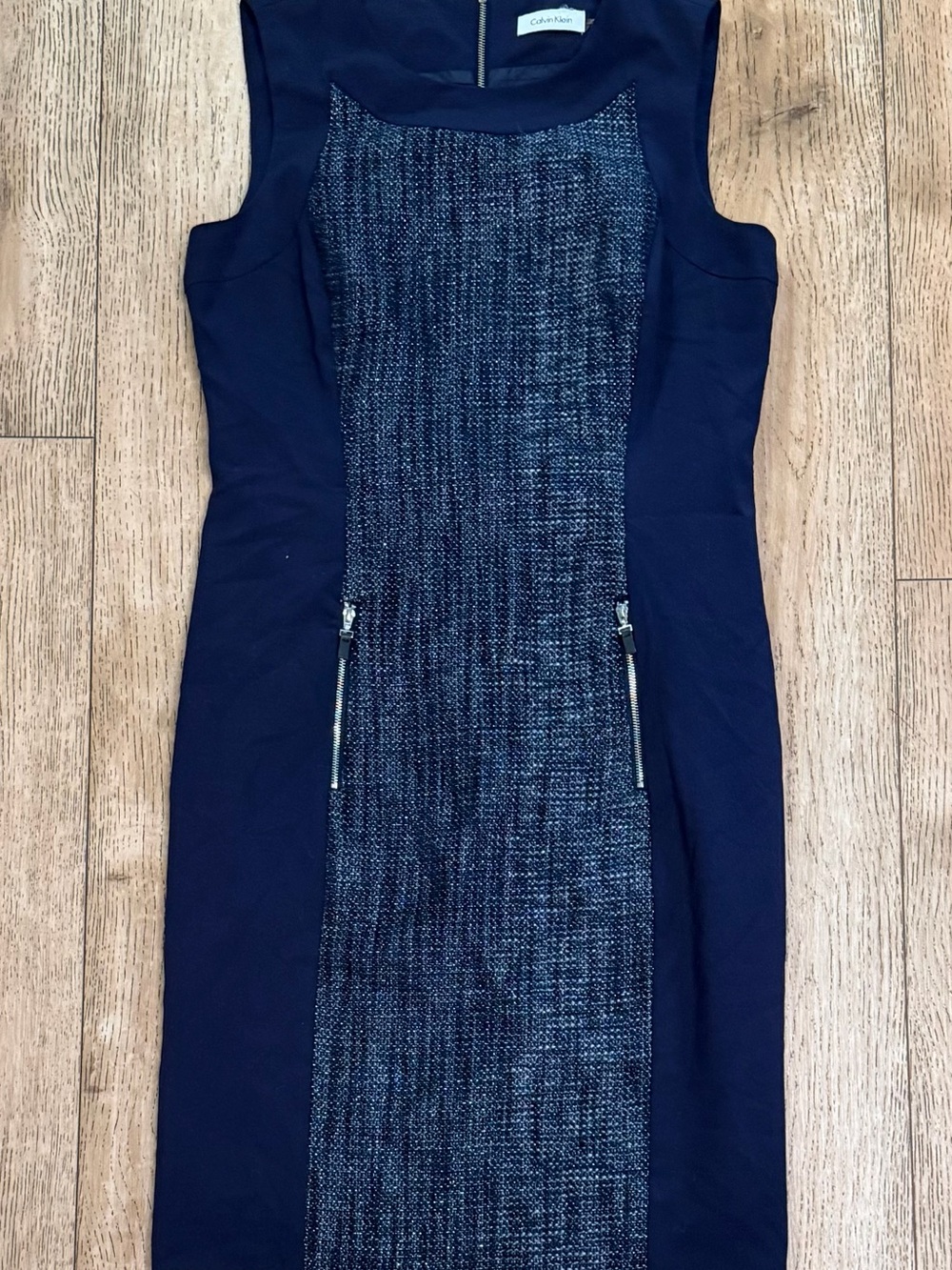 Calvin Klein Navy Tweed Panel Sheath Dress